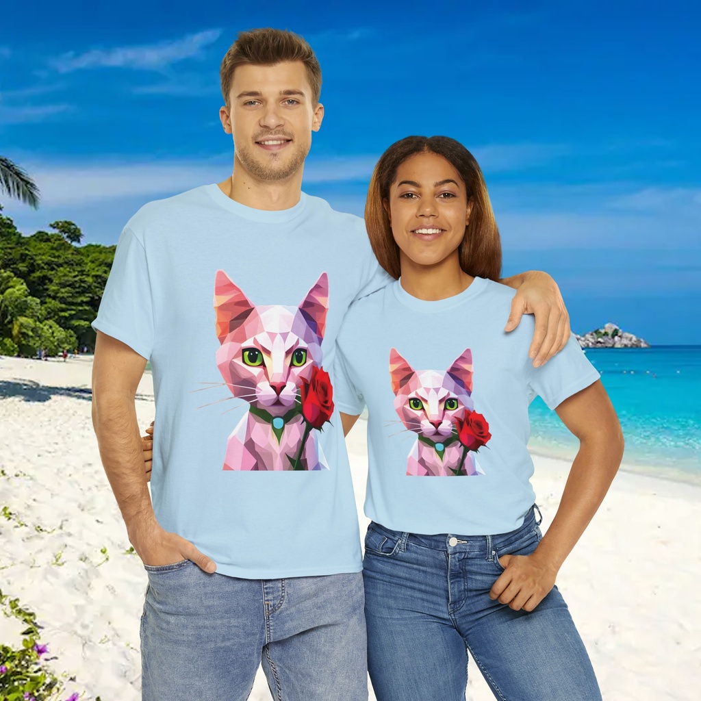 Cats and Roses Polygon Unisex Heavy Cotton Tee